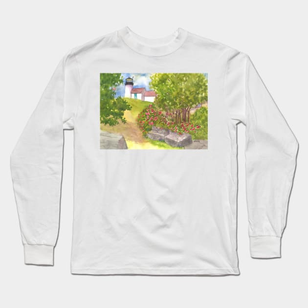 Burnt Island LIghthouse in Maine Long Sleeve T-Shirt by ROSEANN MESERVE 